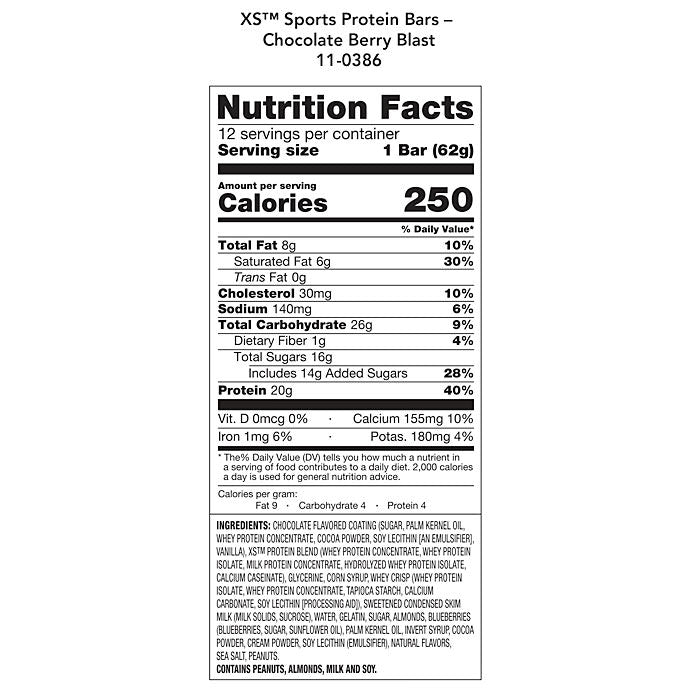 XS™ Sports Protein Bars – Chocolate Berry 12 bar pack