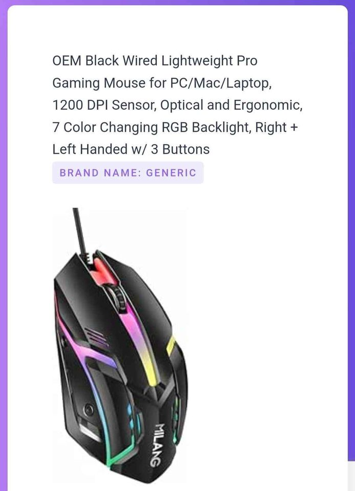 50 pc Wired USB Gaming Mouse RGB Gaming Ergoomic Optical Computer Gamers Mouse for Computer (Black)