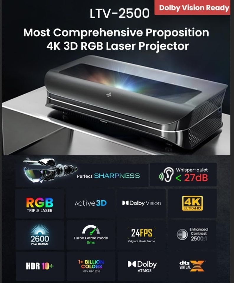 AWOL VISION LTV-2500 4K UHD Ultra Short Throw Triple Laser Projector