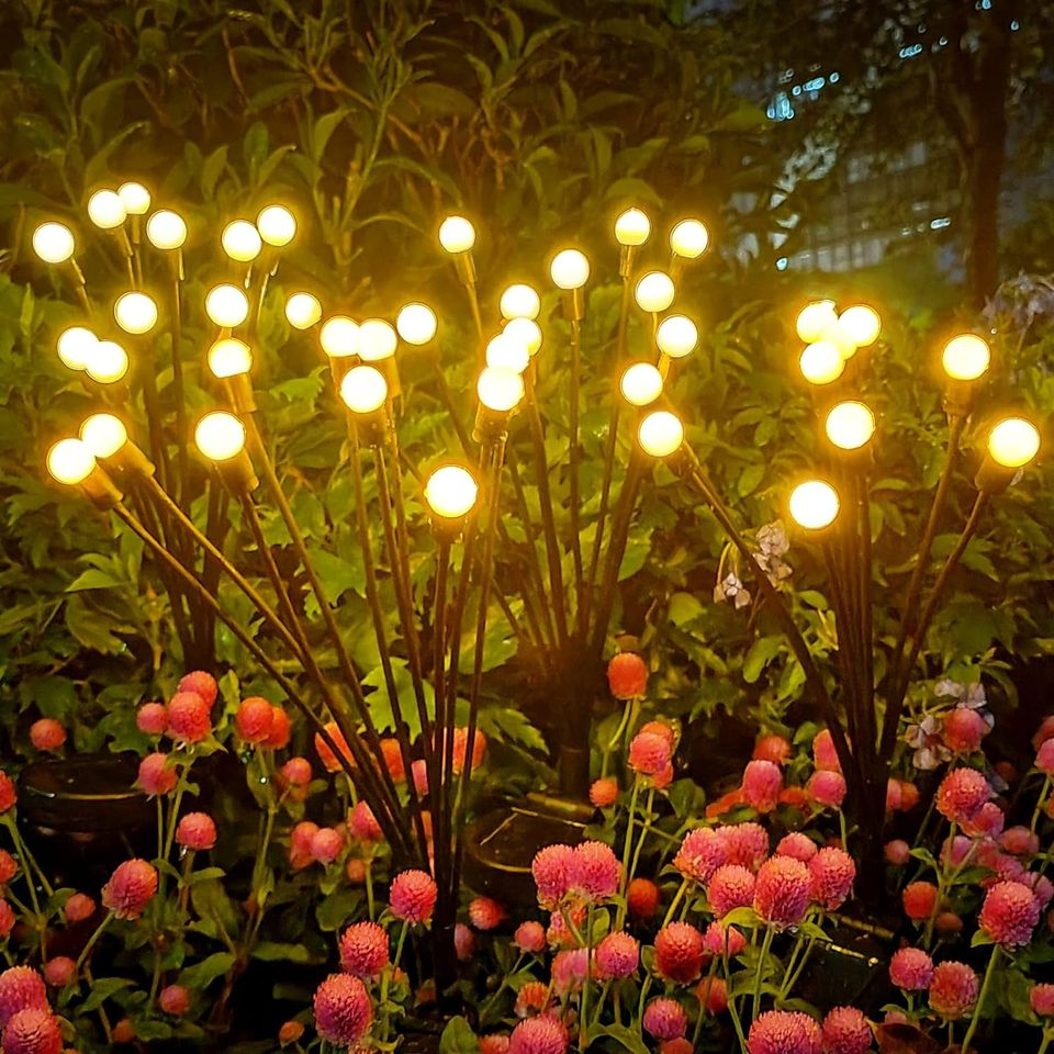 Firefly Garden Lights Solar Outdoor 6 Pack 60 LED, Solar Firefly Lights with 2 Lighting Mode