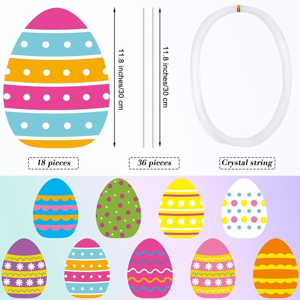 18 Pieces Easter Colorful Eggs Yard Signs Two-sided Waterproof Easter Eggs Lawn Yard Sign