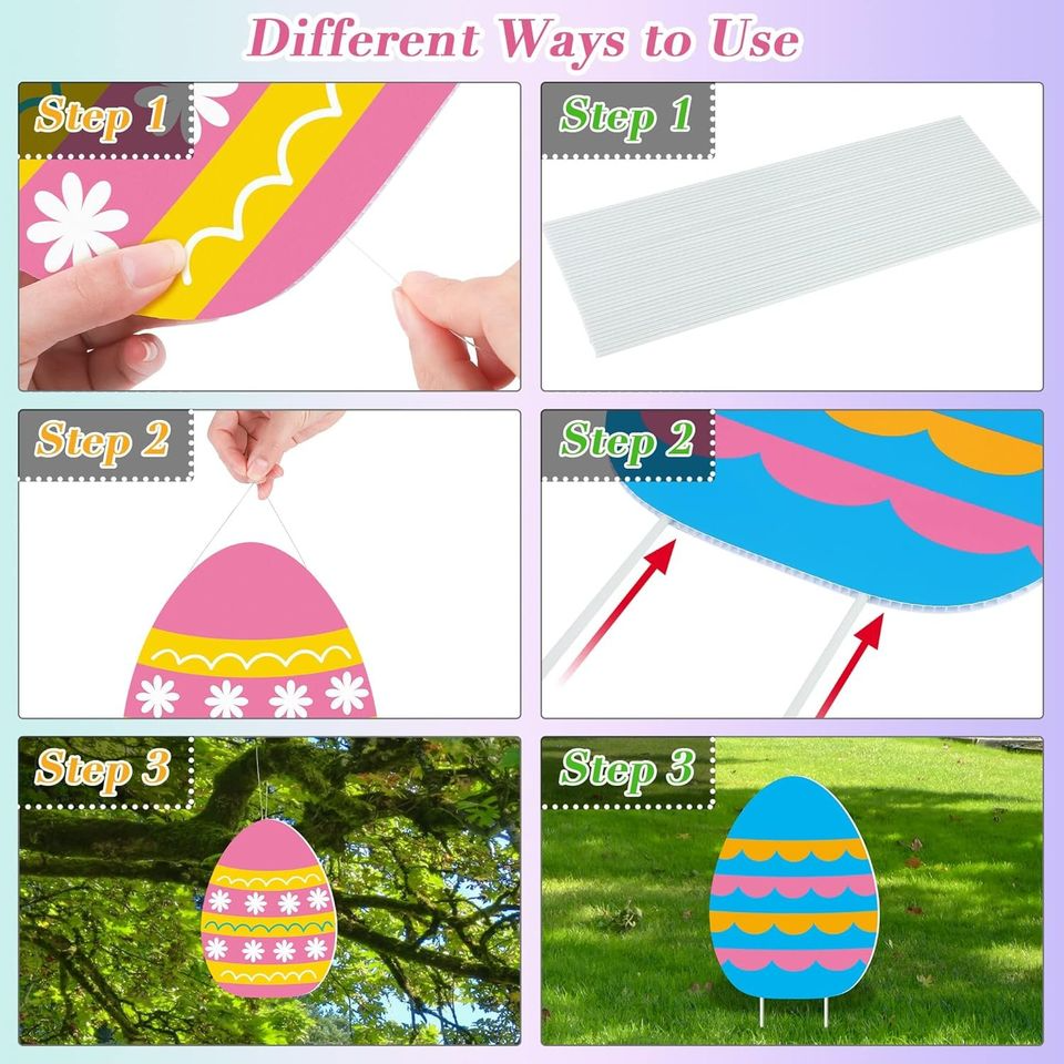 18 Pieces Easter Colorful Eggs Yard Signs Two-sided Waterproof Easter Eggs Lawn Yard Sign