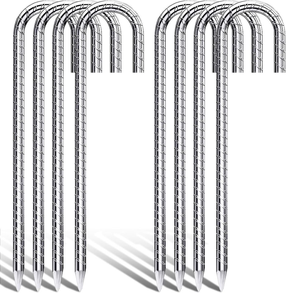 8 Pack 12 inch Trampoline Stakes J Hook Tent Stakes Heavy Duty Stakes for Gardening,Rust Resistant