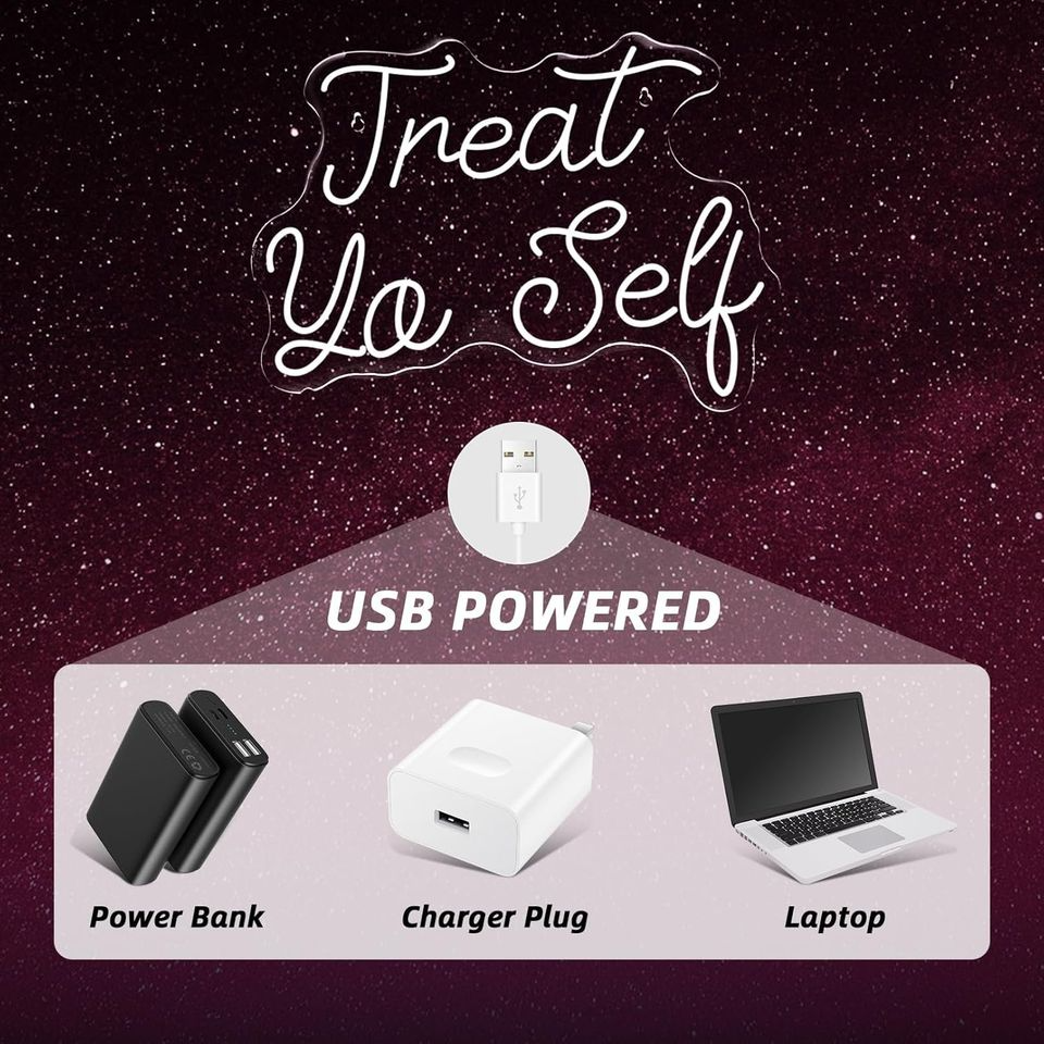 Treat Yourself Neon Sign for Wall Decor, USB Led Light Sign