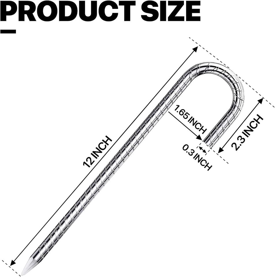 8 Pack 12 inch Trampoline Stakes J Hook Tent Stakes Heavy Duty Stakes for Gardening,Rust Resistant