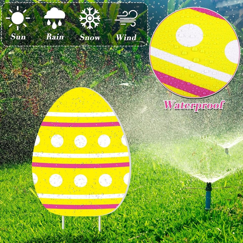 18 Pieces Easter Colorful Eggs Yard Signs Two-sided Waterproof Easter Eggs Lawn Yard Sign