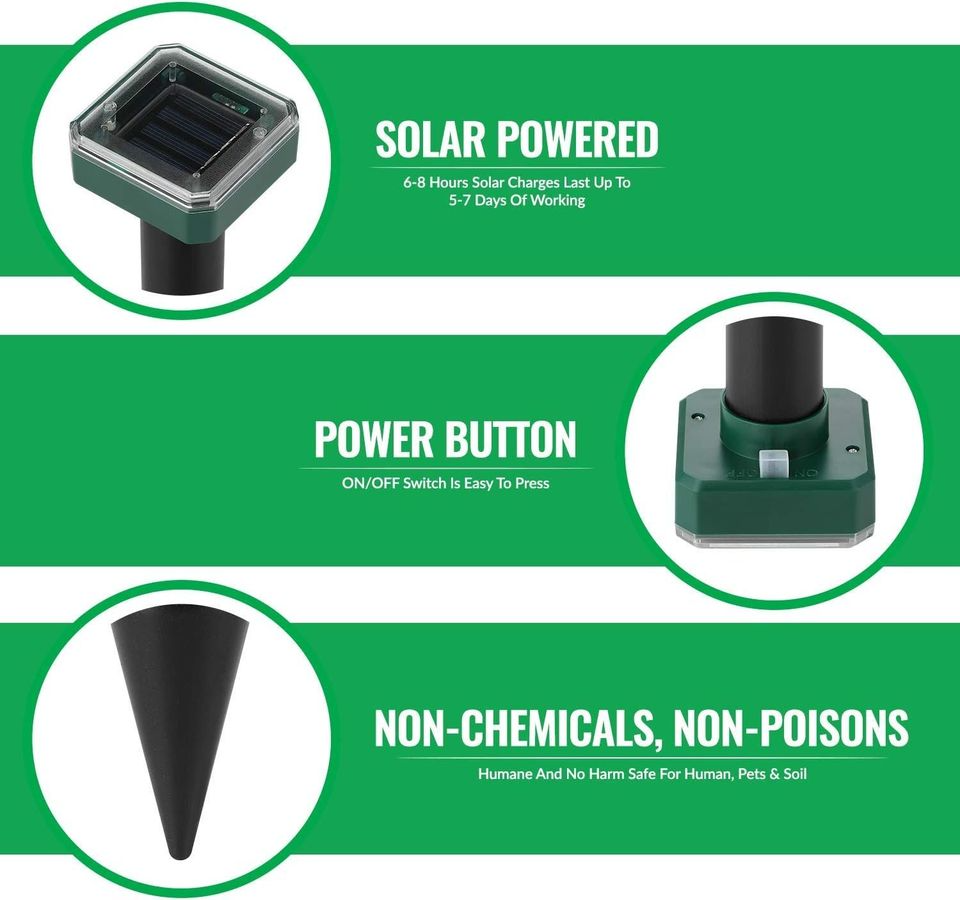 Mole Repellent Solar Powered for Lawns, 8 Pack