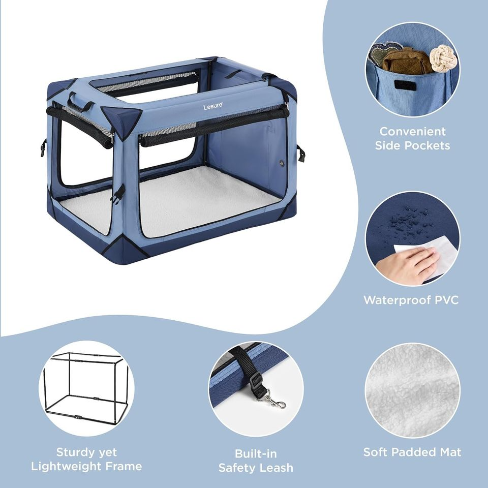 Lesure Collapsible Dog Crate - Portable Dog Travel Crate Kennel for Small Dog