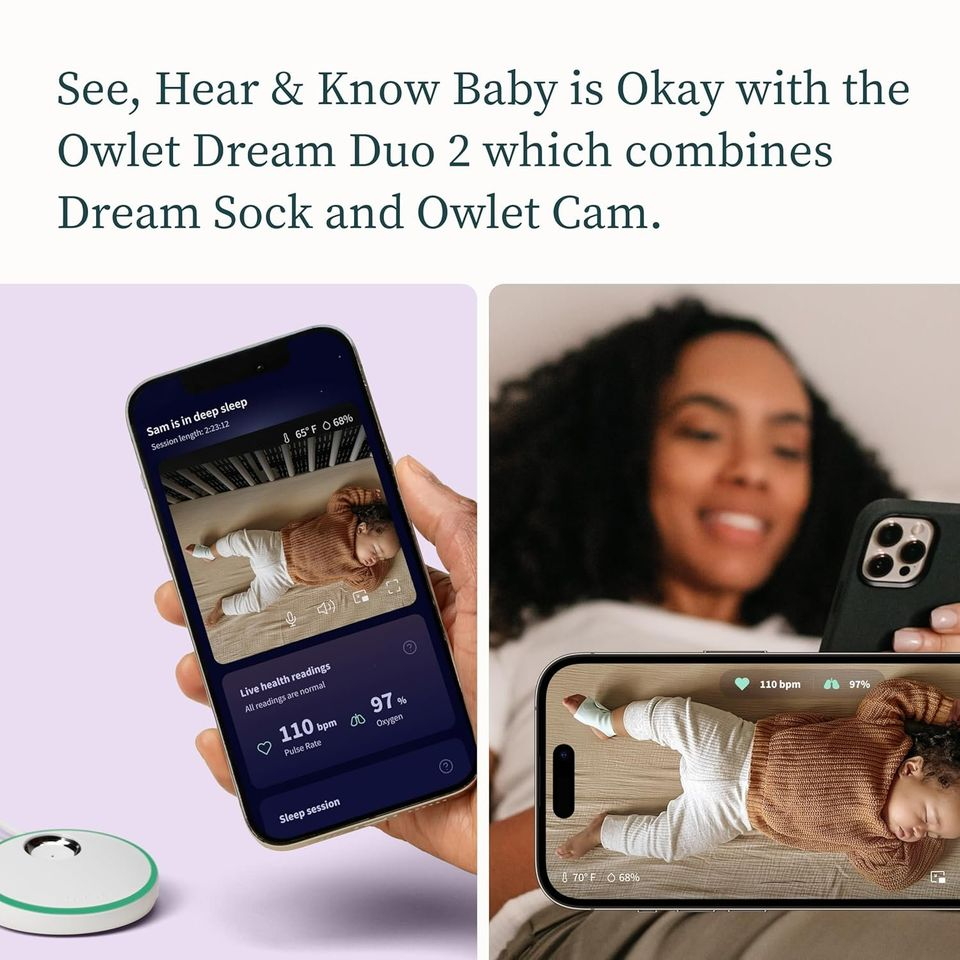 Owlet® Dream Duo Smart Baby Monitor: FDA-Cleared Dream Sock® Plus Owlet Cam 2- Tracks & Notifies