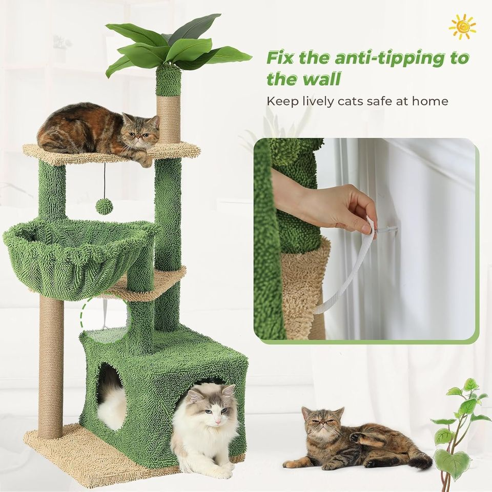 51 Inches Cat Tree, Multi-Level Cat Tower with Large Hammock