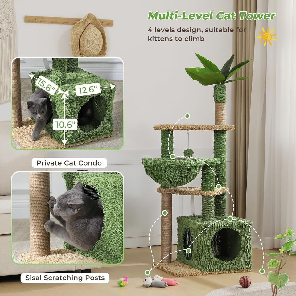 51 Inches Cat Tree, Multi-Level Cat Tower with Large Hammock