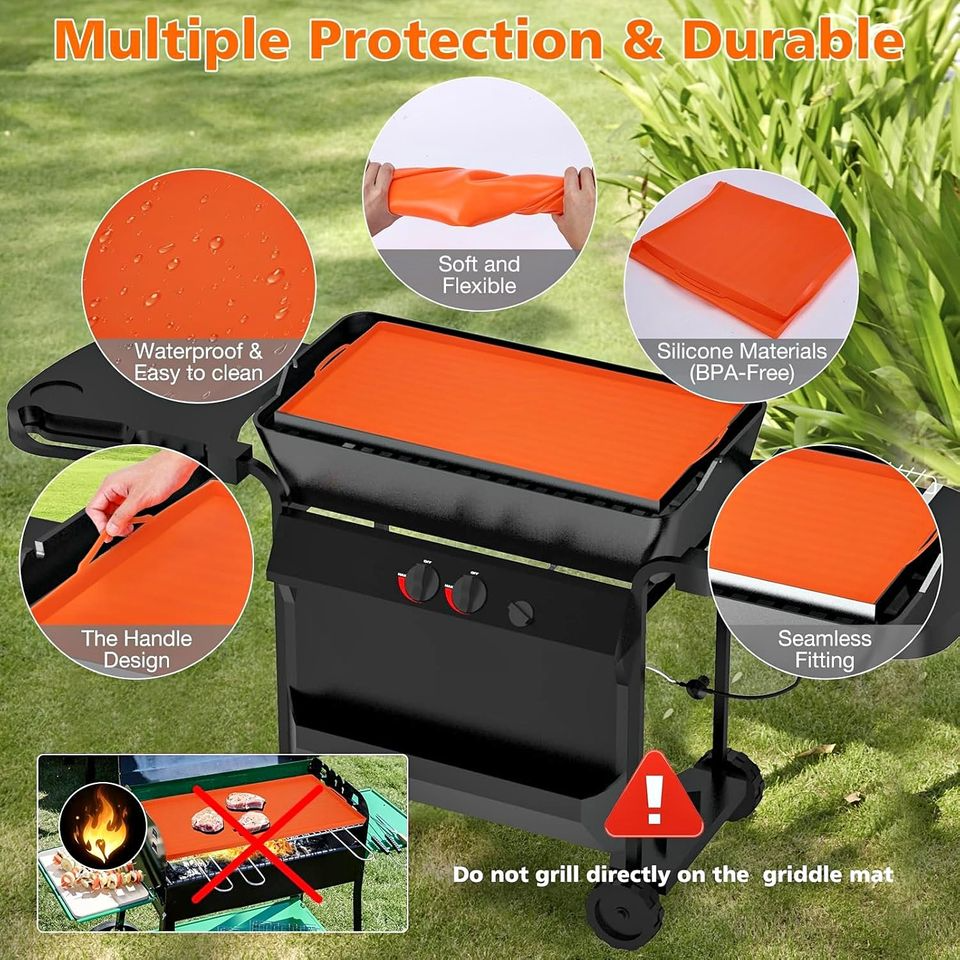 28'' Griddle Mat Silicone for Blackstone, Silicone BBQ Cover Upgraded Handle-Design,Protective