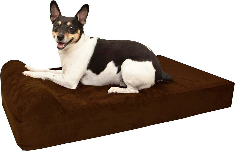 Barker Junior - 4" Pillow Top Orthopedic Dog Bed with Headrest for Small Dogs 20-30 Pounds