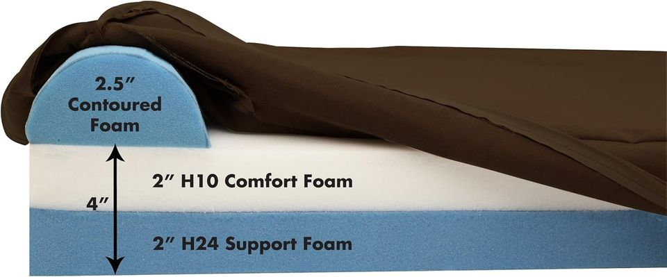 Barker Junior - 4" Pillow Top Orthopedic Dog Bed with Headrest for Small Dogs 20-30 Pounds
