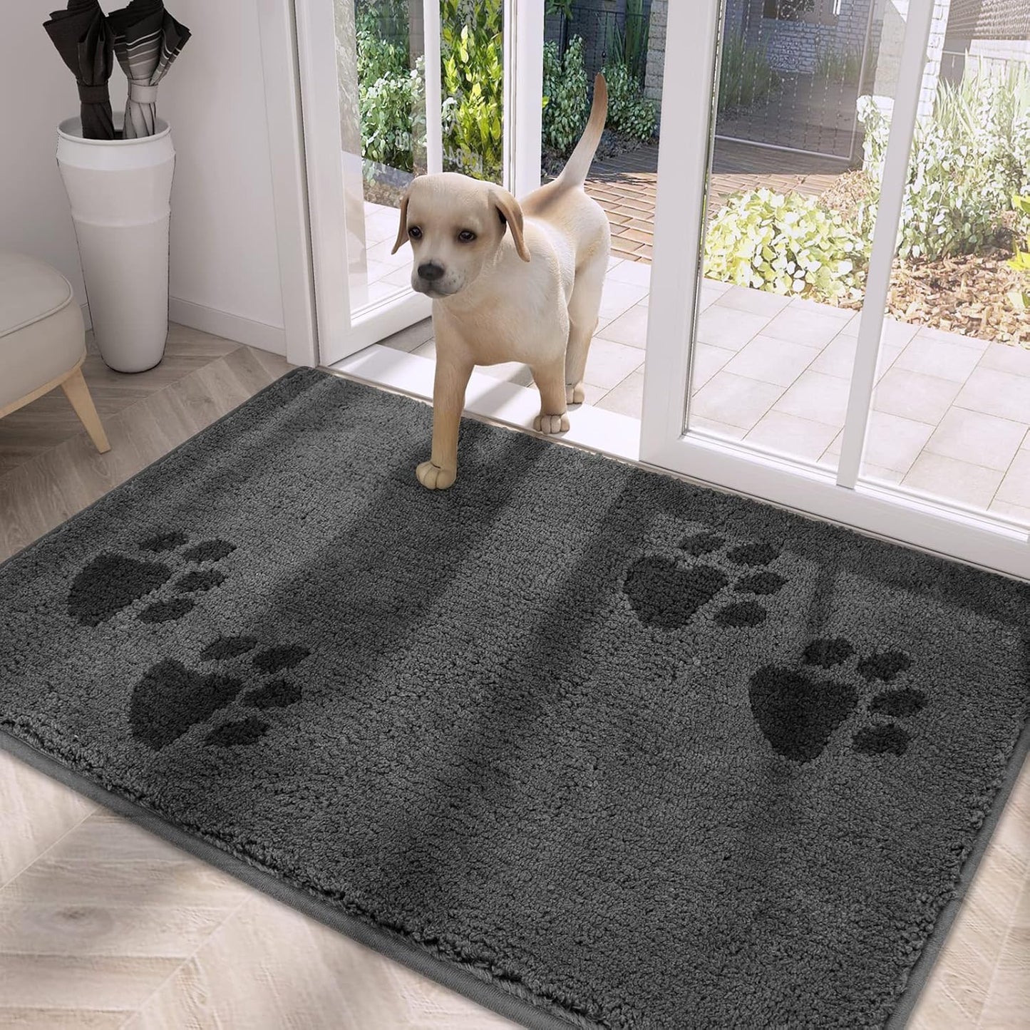 Play Video Click to see more videos 2+ 6 VIDEOS PURRUGS Dirt Trapper Door Mat 32" x 47", Non-Skid/Slip Machine Washable Microfiber Entrance Rug, Shoes Scraper, Dog Door Mat, Super Absorbent Floor Mat for Muddy Wet Shoes and Paws, Grey