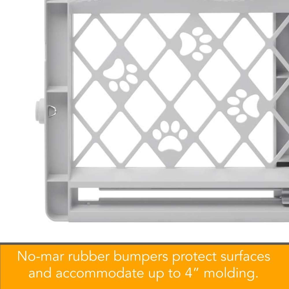 Portable Pet Gate: 26-40" Wide. Pressure Mount. No tools needed. Made in USA. Dog Gate 23" Tall, Expandable, Durable Dog Gates for Doorways, Light Gray