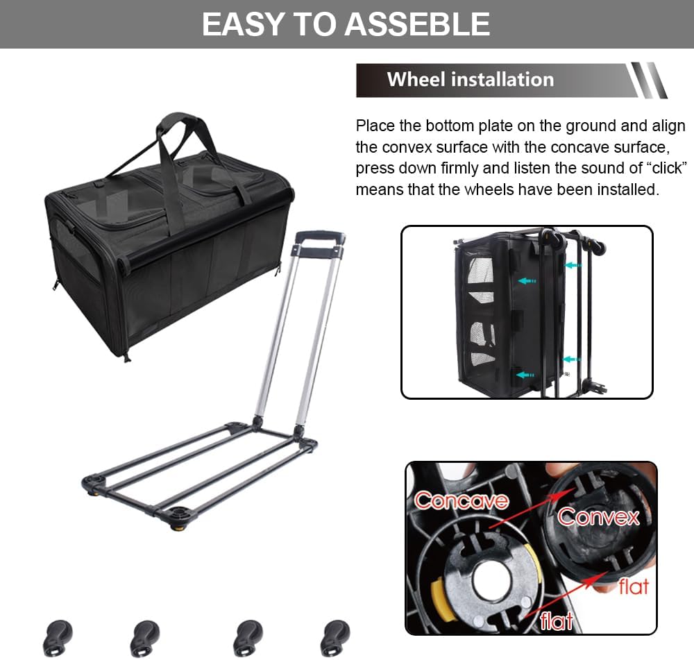 Double-Compartment Pet Rolling Carrier with Wheels for 2 Pets,Cat Rolling Carrier for 2 Cats,Super Ventilated Design,Ideal for Traveling/Hiking/Camping