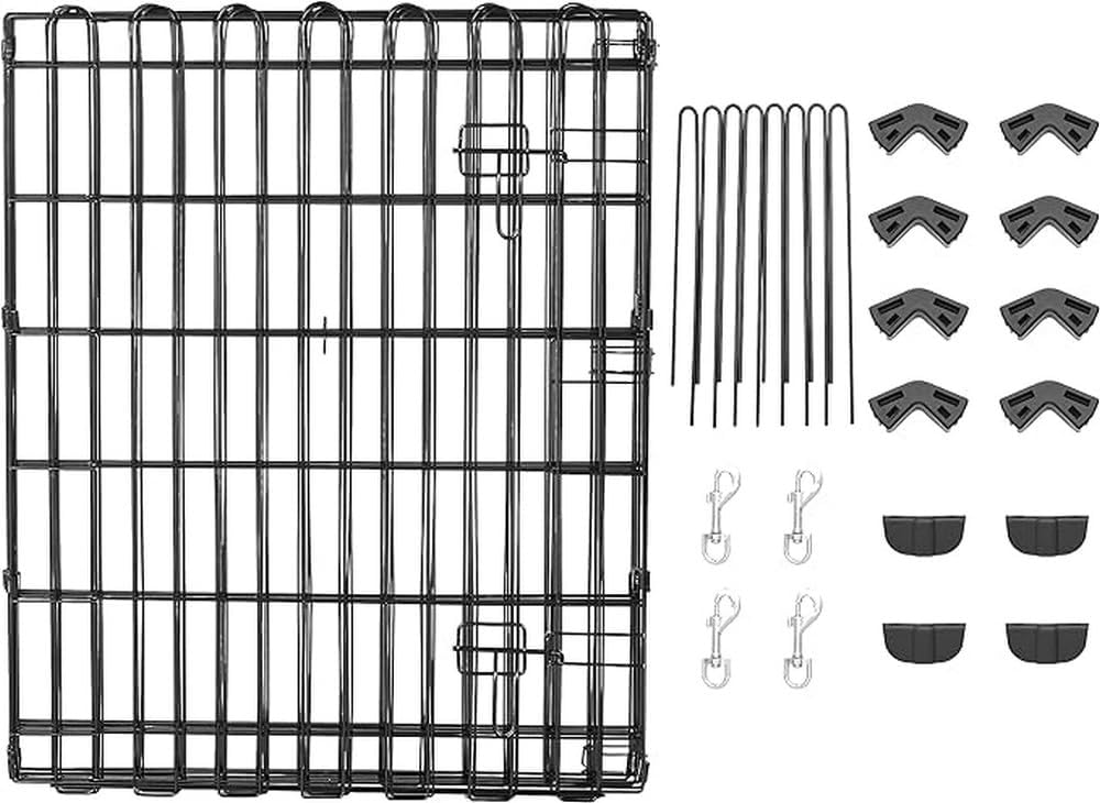 Octagonal Foldable Metal Exercise Pet Play Pen for Dogs, Fence Pen, Single Door, Small, 60 x 60 x 30 Inches, Black