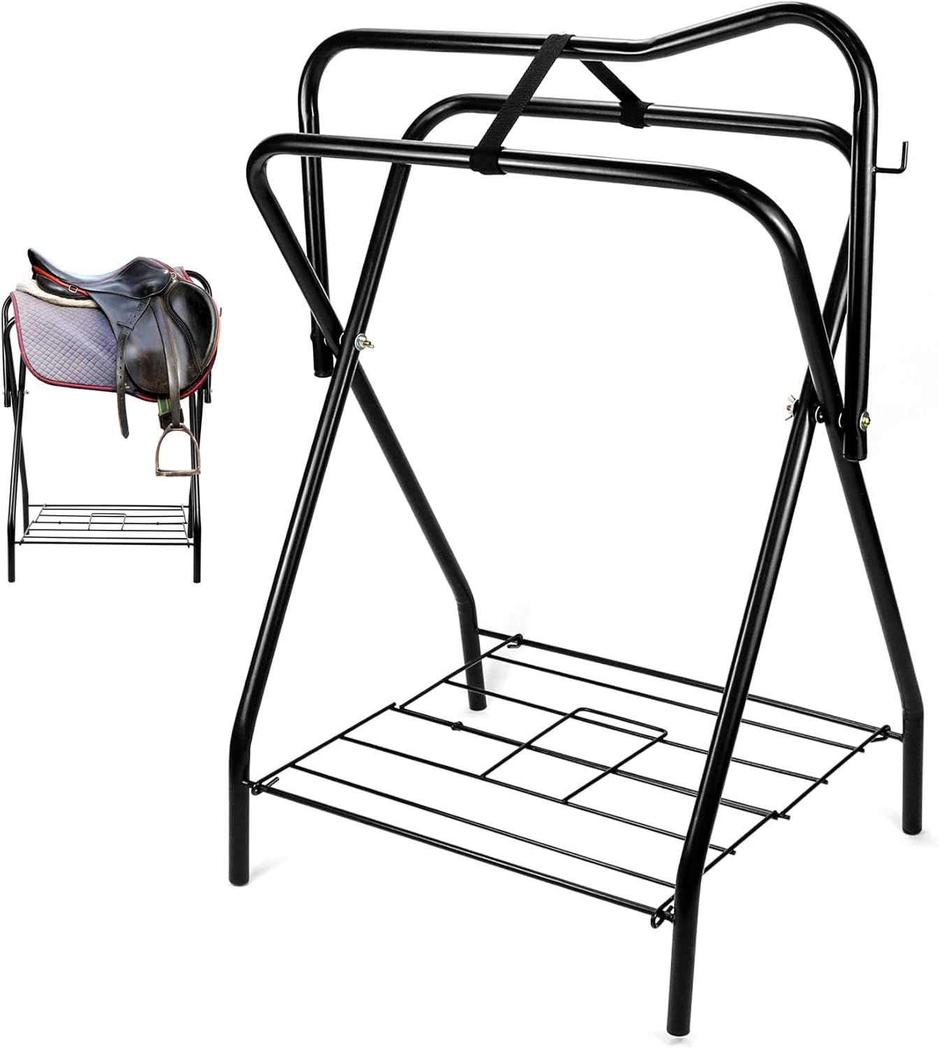 Freestanding Portable Saddle Rack, Powder Coated Frame Standing Holder, Saddle Strong Tubular Steel 24" L x 19" W x 35" H