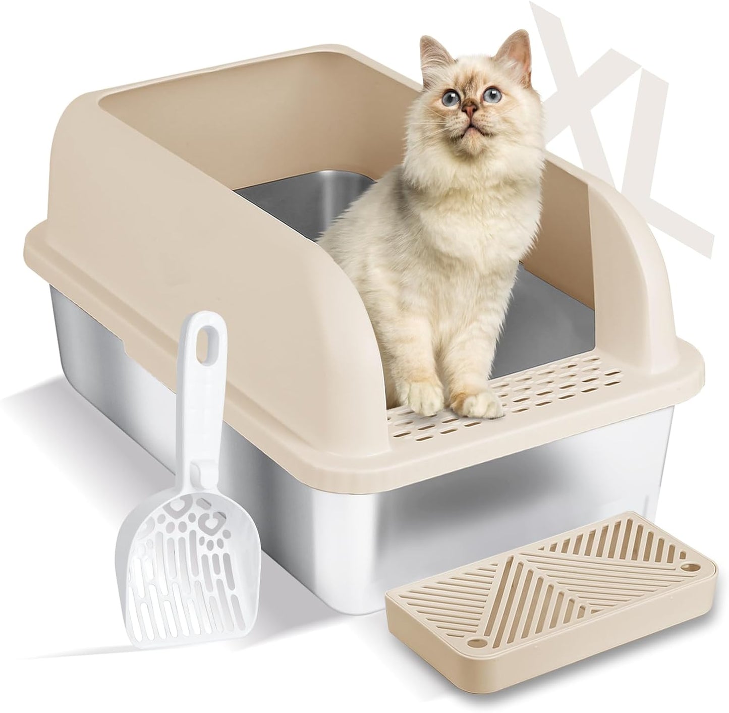 Extra-Large Stainless Steel Cat Litter Box with High Walls & Lid – Ideal for Big & Multiple Cats