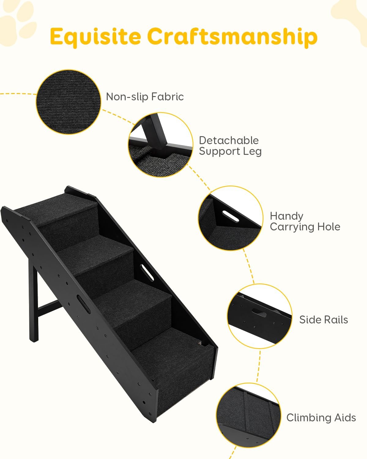 Dog Stairs, Pawque 2-1 Wooden Convertible Pet Ramp & Stairs