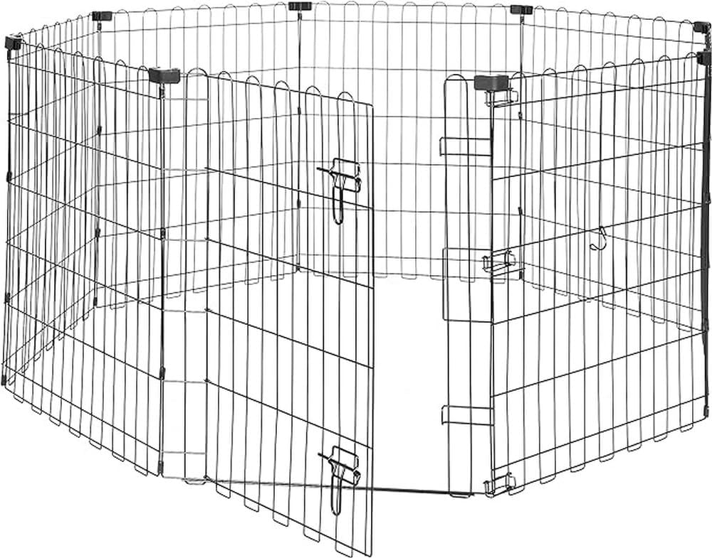 Octagonal Foldable Metal Exercise Pet Play Pen for Dogs, Fence Pen, Single Door, Small, 60 x 60 x 30 Inches, Black