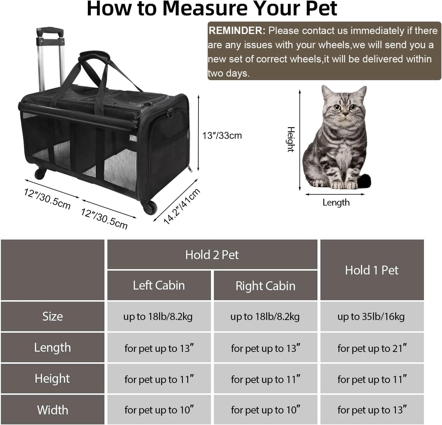 Double-Compartment Pet Rolling Carrier with Wheels for 2 Pets,Cat Rolling Carrier for 2 Cats,Super Ventilated Design,Ideal for Traveling/Hiking/Camping