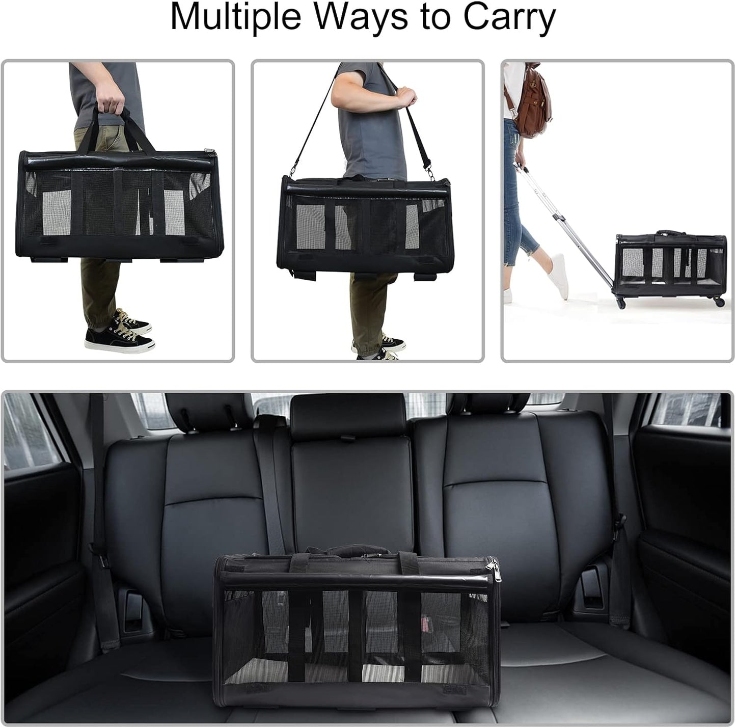 Double-Compartment Pet Rolling Carrier with Wheels for 2 Pets,Cat Rolling Carrier for 2 Cats,Super Ventilated Design,Ideal for Traveling/Hiking/Camping
