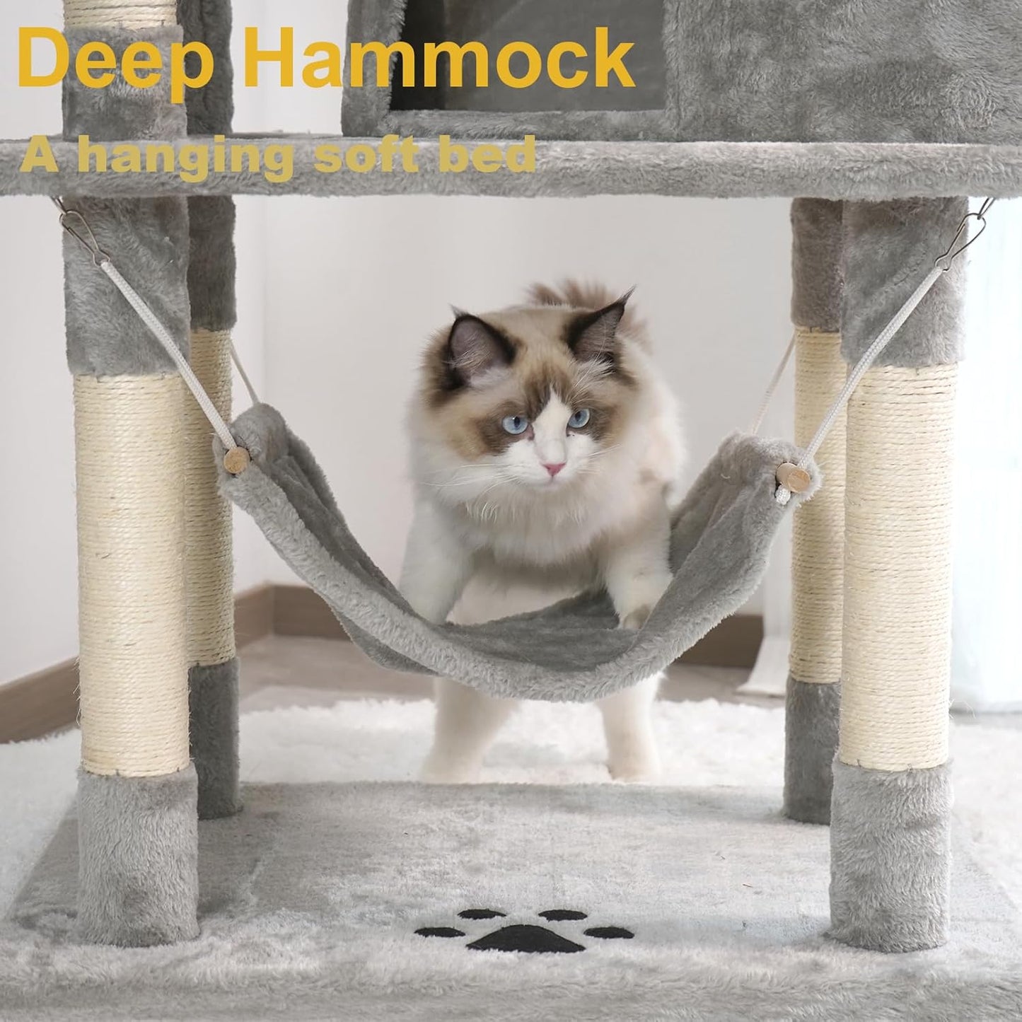 Sturdy Indoor Multi-Level Large Cat Tree, 67in Cat Tower for Indoor Cats, Contains 10 Sisal Scratching Posts 3 Hammocks 2 Apartments 2 Platforms and Cat