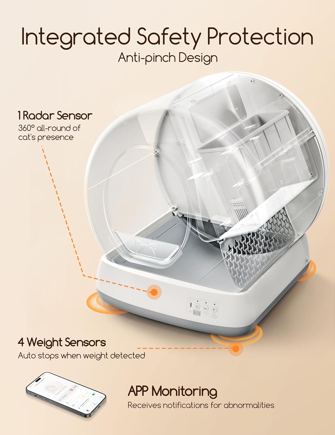 Self-Cleaning Cat Litter Box, Integrated Safety Protection, Multi Cats