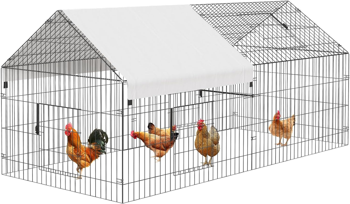 Metal Chicken Coop 86"×40"×40" Chicken Run with Waterproof Cover Portable Poultry Cage Walk in Hen House Outdoor Backyard Farm Animal Enclosure Crate Pet Playpen Exercise Pen for Rabbit Duck
