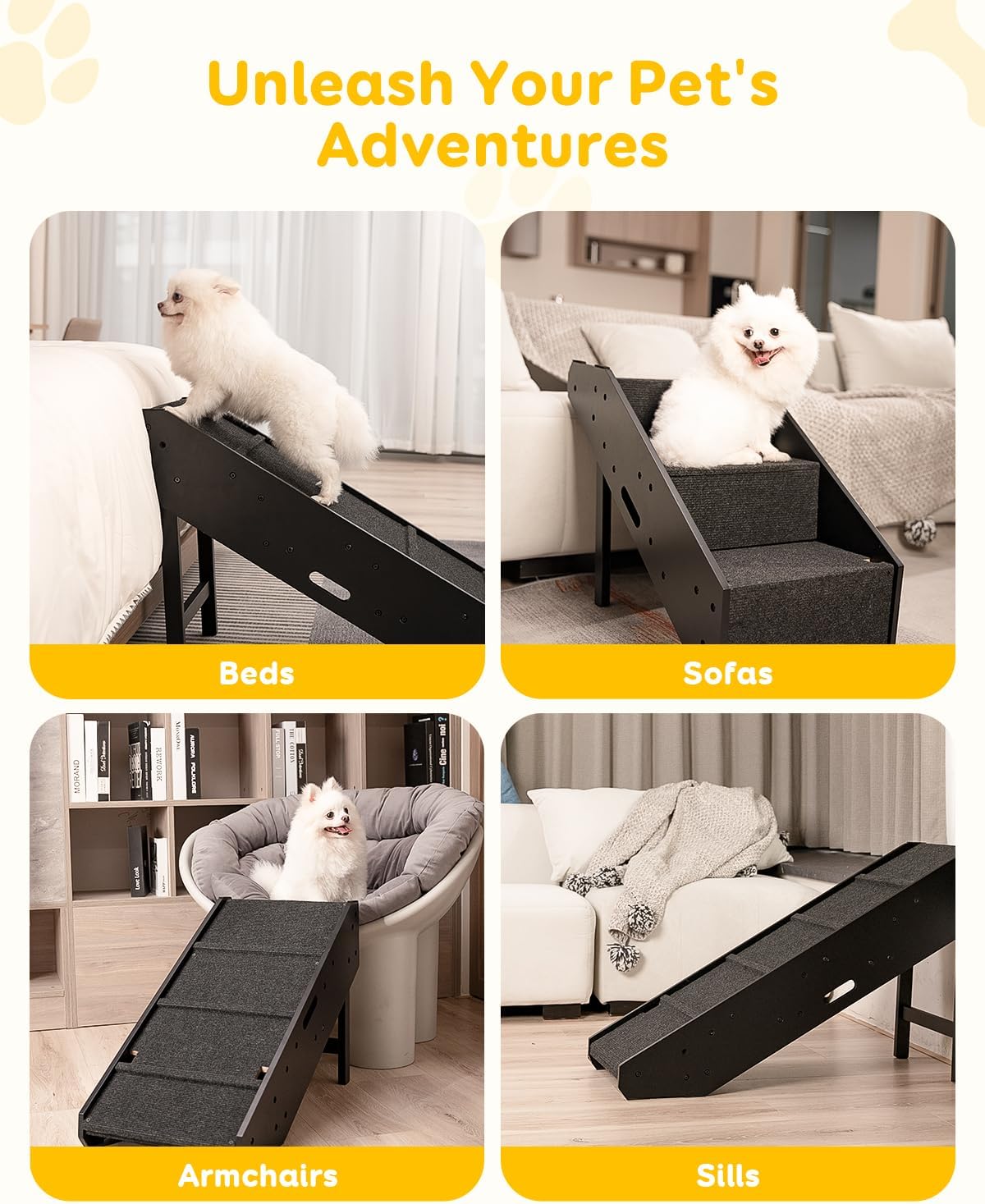 Dog Stairs, Pawque 2-1 Wooden Convertible Pet Ramp & Stairs
