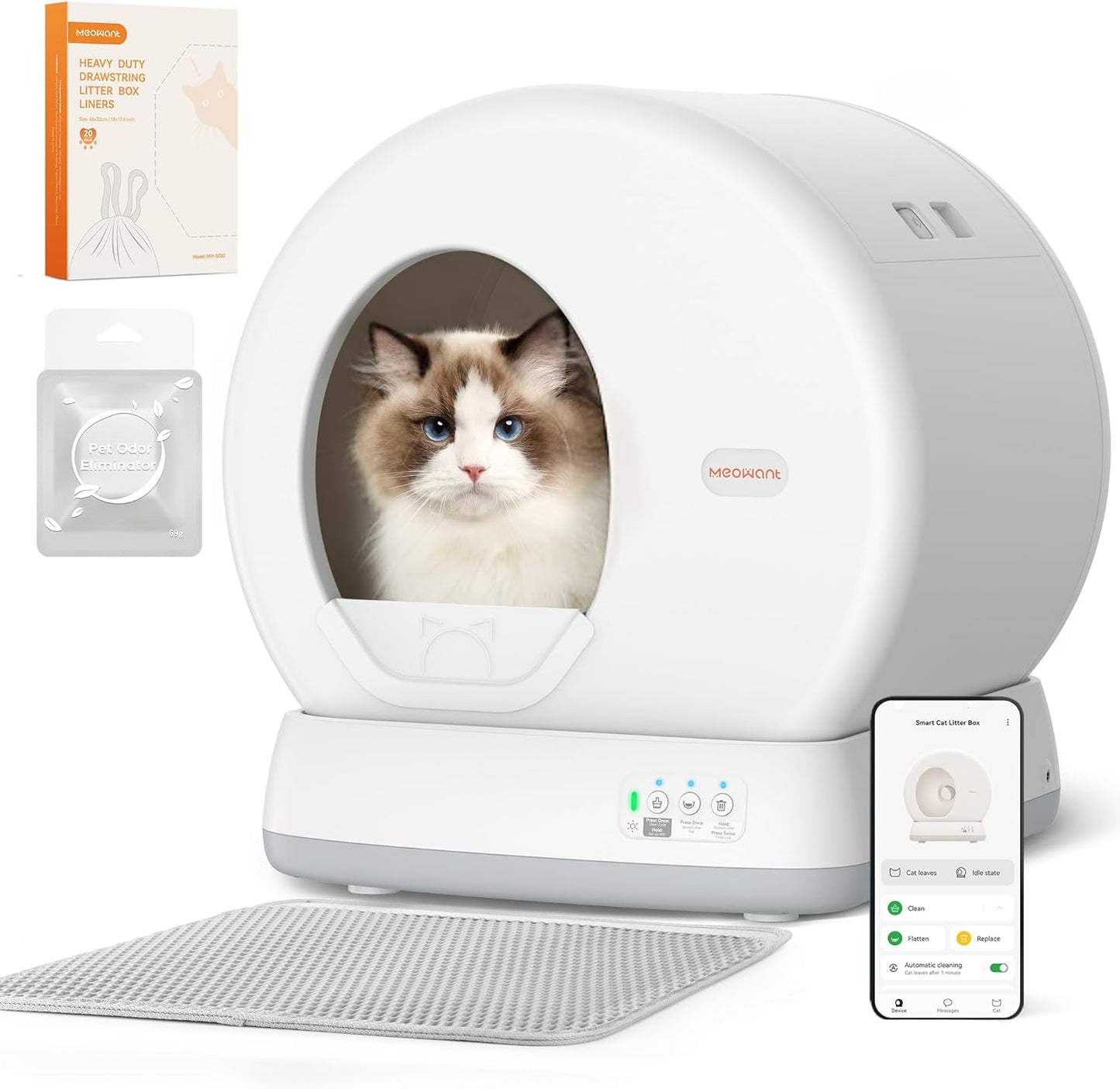 Self-Cleaning Cat Litter Box, Integrated Safety Protection, Multi Cats