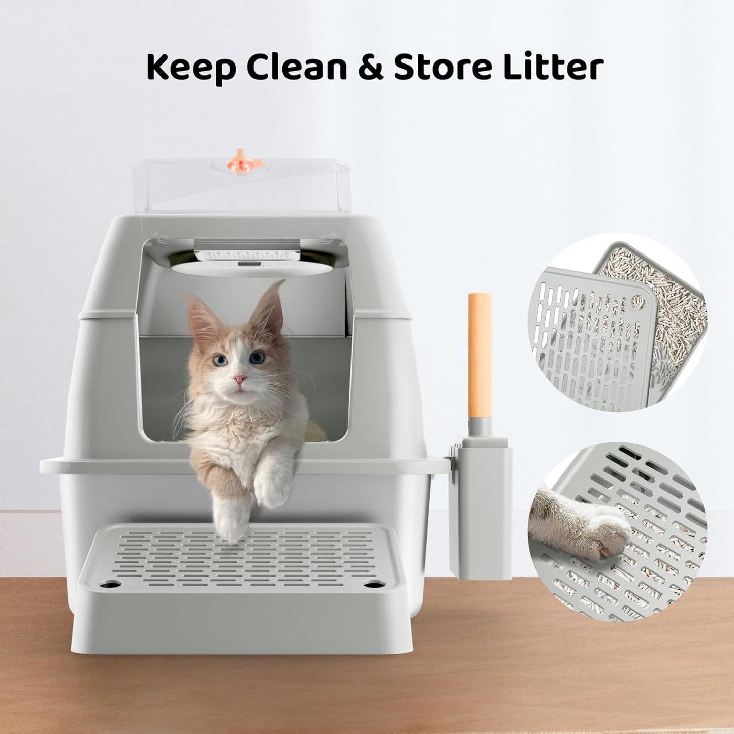 Stainless Steel Cat Litter Box with Lid, XXL Large Enclosed High Sided Litter Box with Removable Lid &Scoop, Odor Free, Easy Cleaning, Anti-Urine Leakage for Big Cats -Grey
