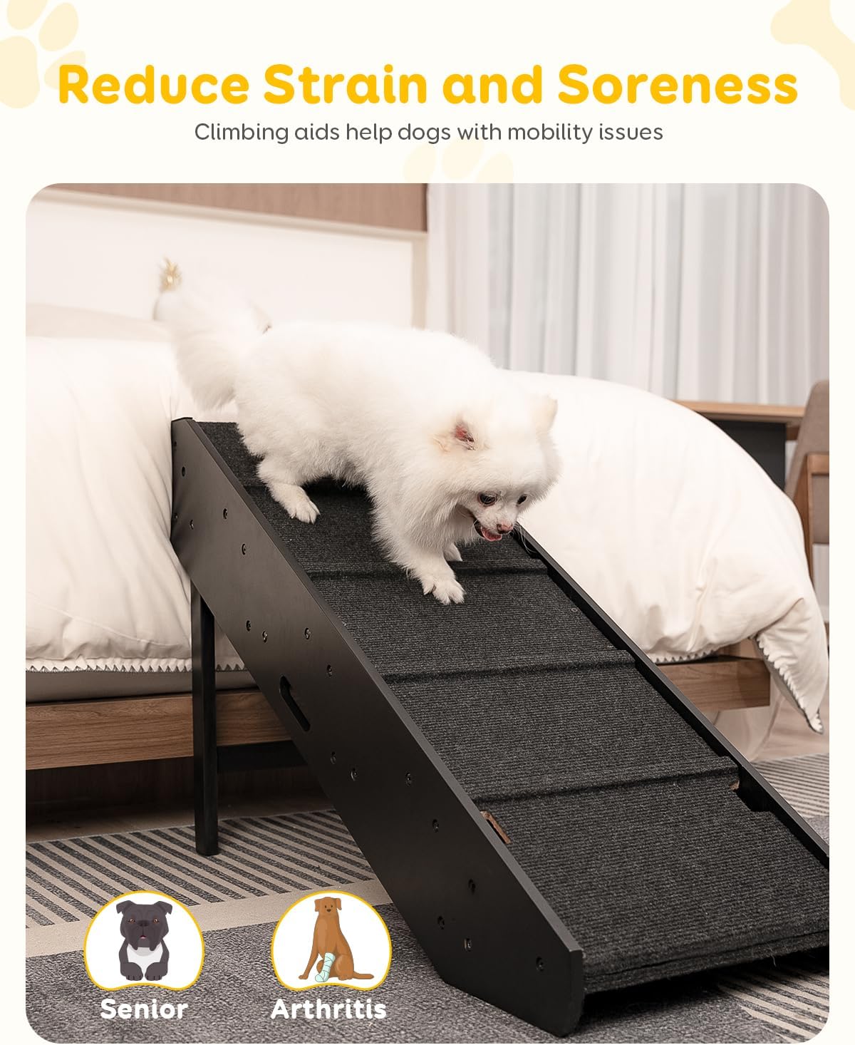 Dog Stairs, Pawque 2-1 Wooden Convertible Pet Ramp & Stairs