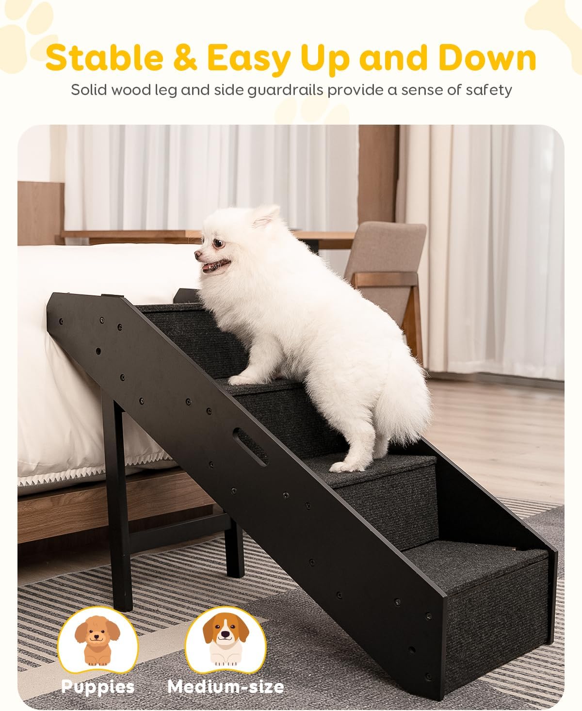 Dog Stairs, Pawque 2-1 Wooden Convertible Pet Ramp & Stairs