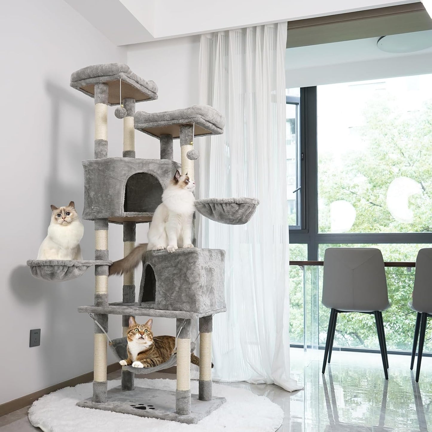 Sturdy Indoor Multi-Level Large Cat Tree, 67in Cat Tower for Indoor Cats, Contains 10 Sisal Scratching Posts 3 Hammocks 2 Apartments 2 Platforms and Cat