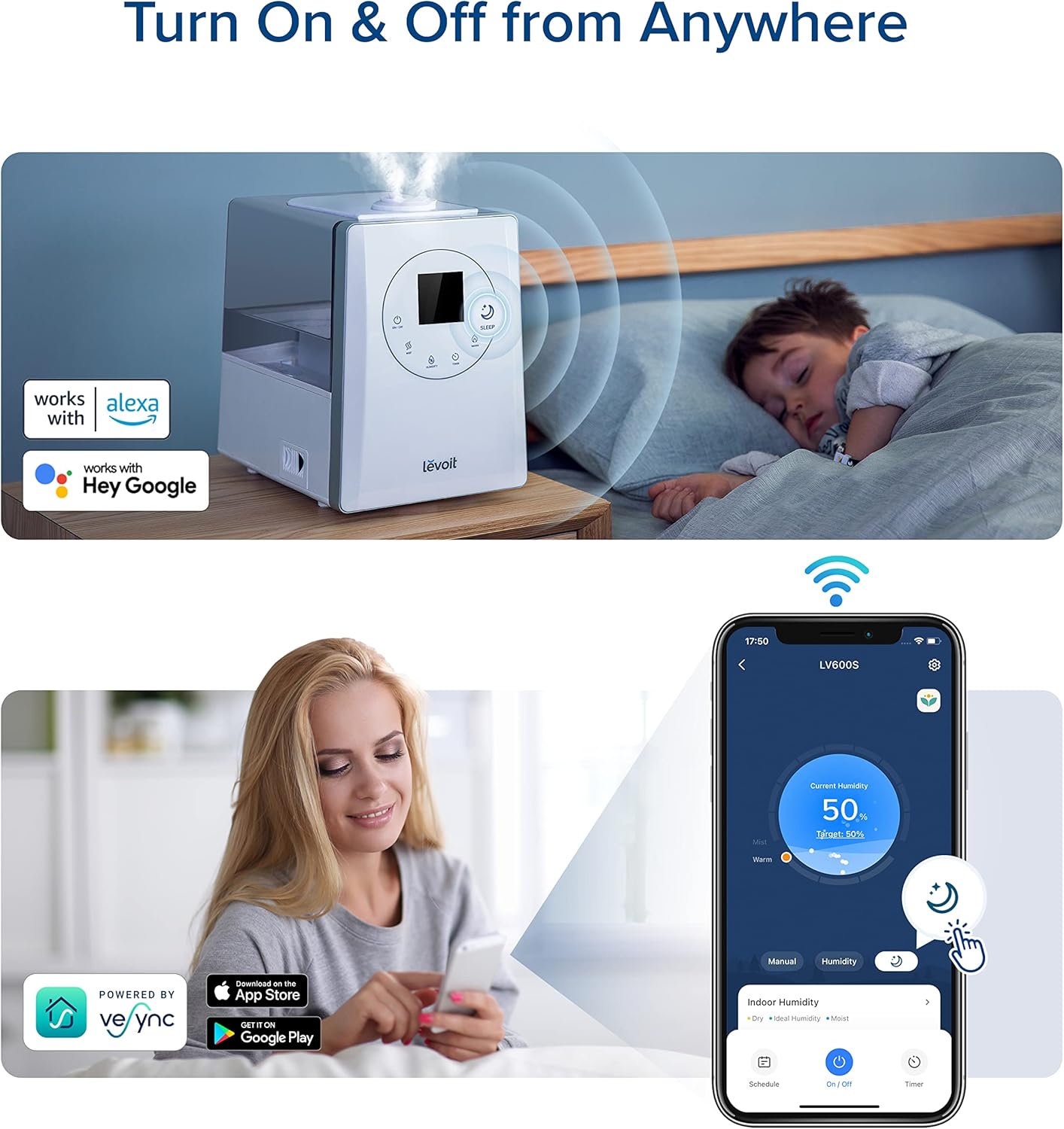 LEVOIT LV600S Smart Warm and Cool Mist Humidifiers for Home Bedroom Large Room, (6L) 753ft² Coverage, Quickly & Evenly Humidify Whole House, Easy Top Fill, App & Voice Control - Quiet Sleep Mode