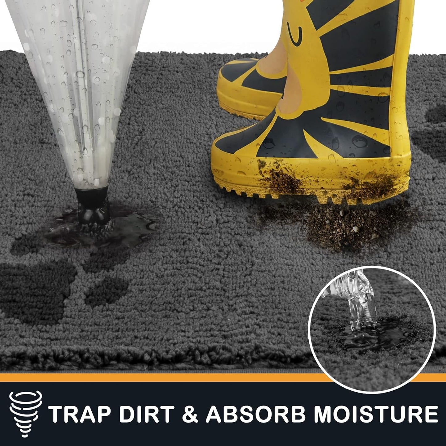 Play Video Click to see more videos 2+ 6 VIDEOS PURRUGS Dirt Trapper Door Mat 32" x 47", Non-Skid/Slip Machine Washable Microfiber Entrance Rug, Shoes Scraper, Dog Door Mat, Super Absorbent Floor Mat for Muddy Wet Shoes and Paws, Grey