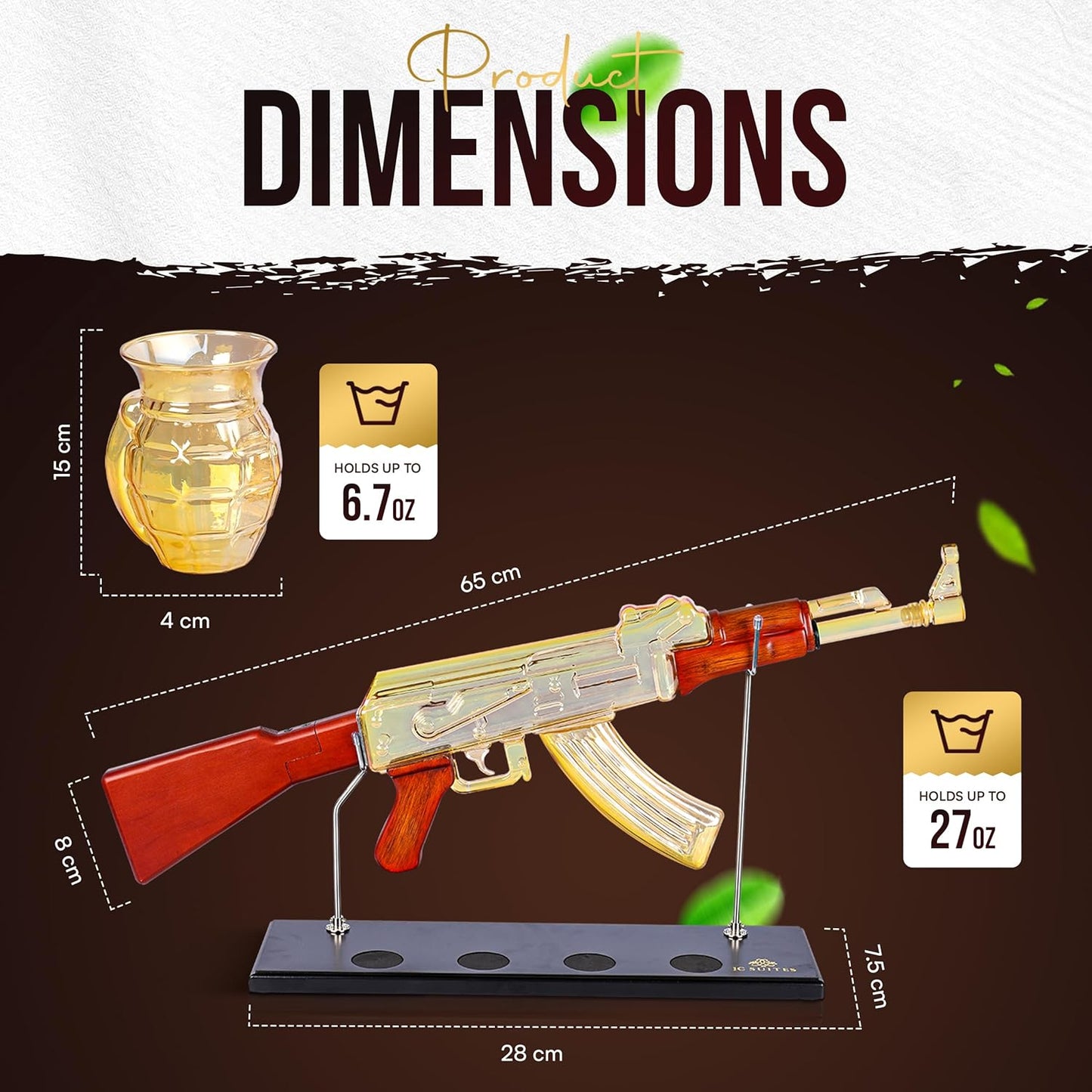 Luxury Gold AK47 Gun Decanter with Grenade Glasses & Reusable Ice Cubes - Whiskey Decanter Sets For Men - Unique Liquor Glass Gun Alcohol Bottle -Wine Bourbon Tequila Liquor Decanter Set Gifts For Dad