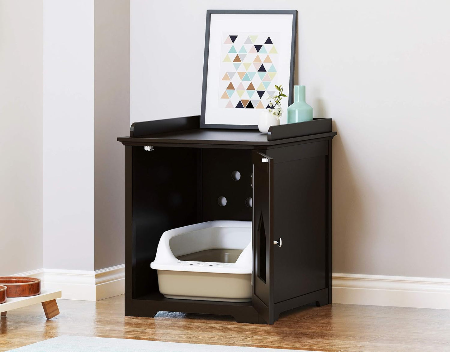 PAWLAND Cat Litter Box Enclosure, Cat House Side Table,Night Stand Pet House, Indoor Cat House, Espresso