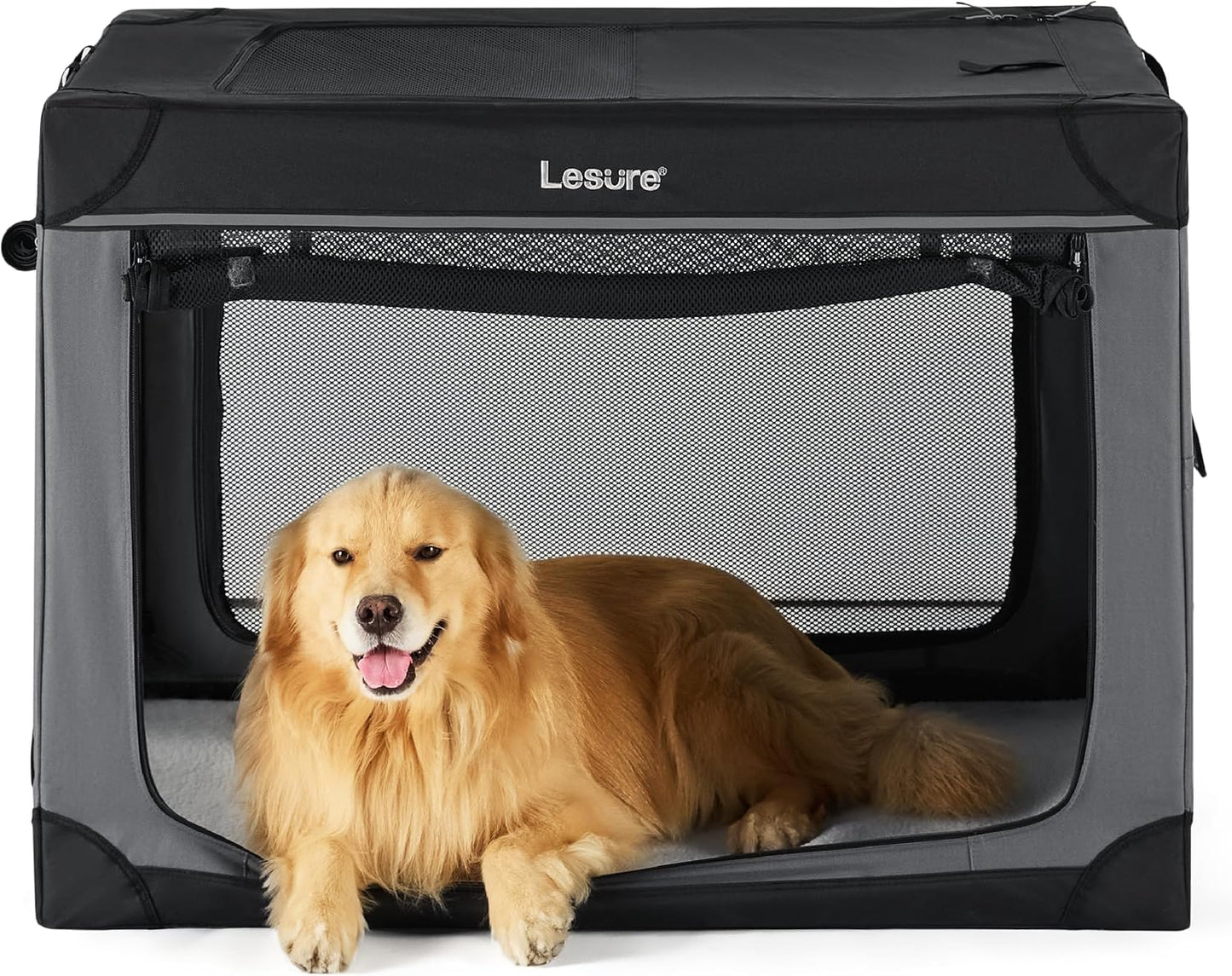 Soft Collapsible Dog Crate - 42 Inch Portable Travel Dog Crate for Extra Large Dogs Indoor & Outdoor, 4-Door Foldable Pet Kennel with Durable Mesh Windows (Black)