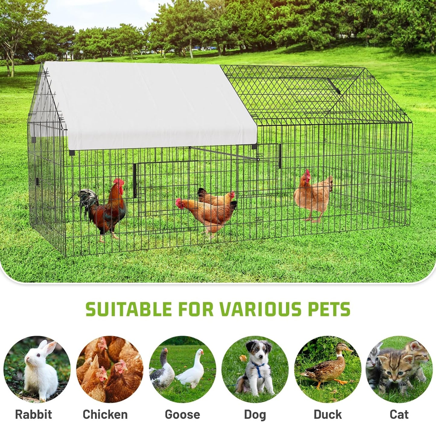 Metal Chicken Coop 86"×40"×40" Chicken Run with Waterproof Cover Portable Poultry Cage Walk in Hen House Outdoor Backyard Farm Animal Enclosure Crate Pet Playpen Exercise Pen for Rabbit Duck