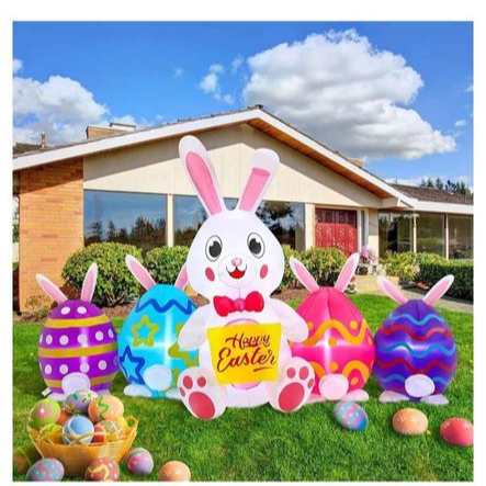 5.9 FT Easter Inflatable Bunny with Colorful Eggs, LED Lights, Outdoor Yard Decoration