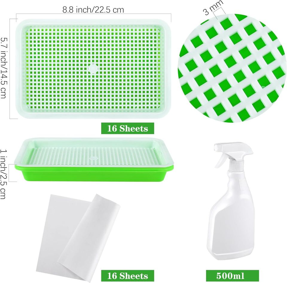 New 16 Sets Seed Sprouter Tray with Drain Holes Microgreens Growing Kit with Germinating Paper