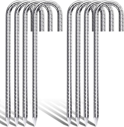 8 Pack 12 inch Trampoline Stakes J Hook Tent Stakes Heavy Duty Stakes for Gardening,Rust Resistant
