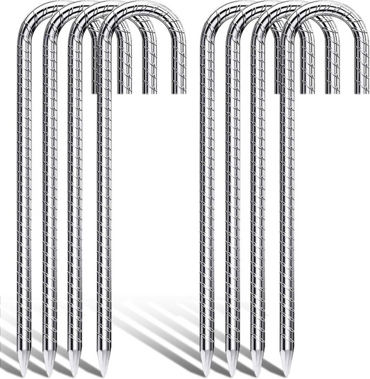 8 Pack 12 inch Trampoline Stakes J Hook Tent Stakes Heavy Duty Stakes for Gardening,Rust Resistant
