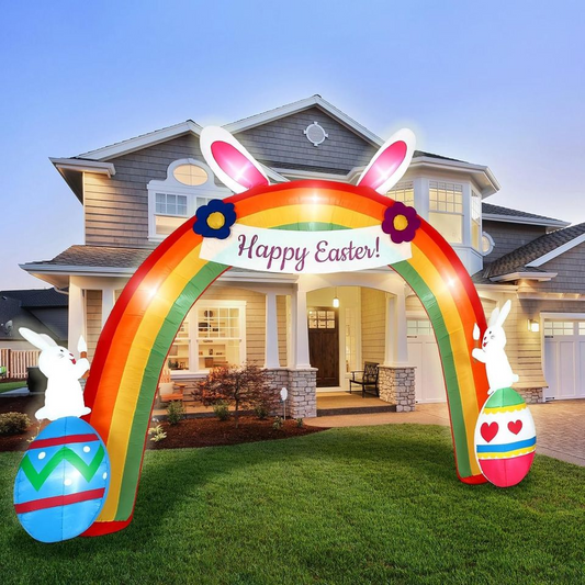 9.8 ft Easter Inflatables Arch Yard Decorations Blow up Bunny Rainbow