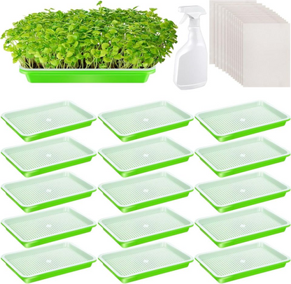 New 16 Sets Seed Sprouter Tray with Drain Holes Microgreens Growing Kit with Germinating Paper