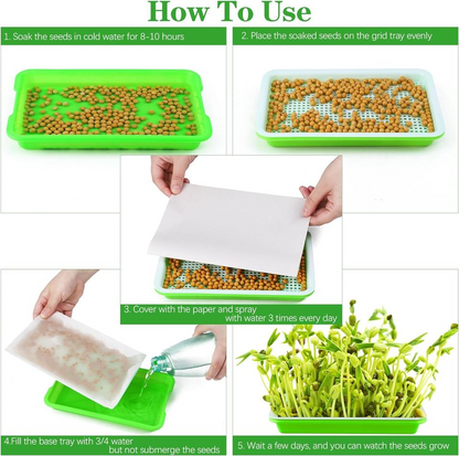 New 16 Sets Seed Sprouter Tray with Drain Holes Microgreens Growing Kit with Germinating Paper